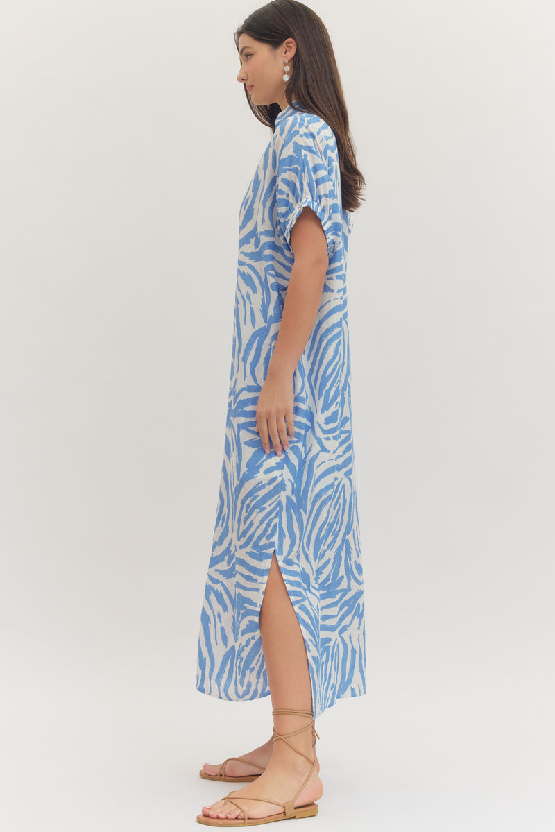 louise maxi dress The Louise Printed Midi Dress in Blue – Alpha Blush Boutique