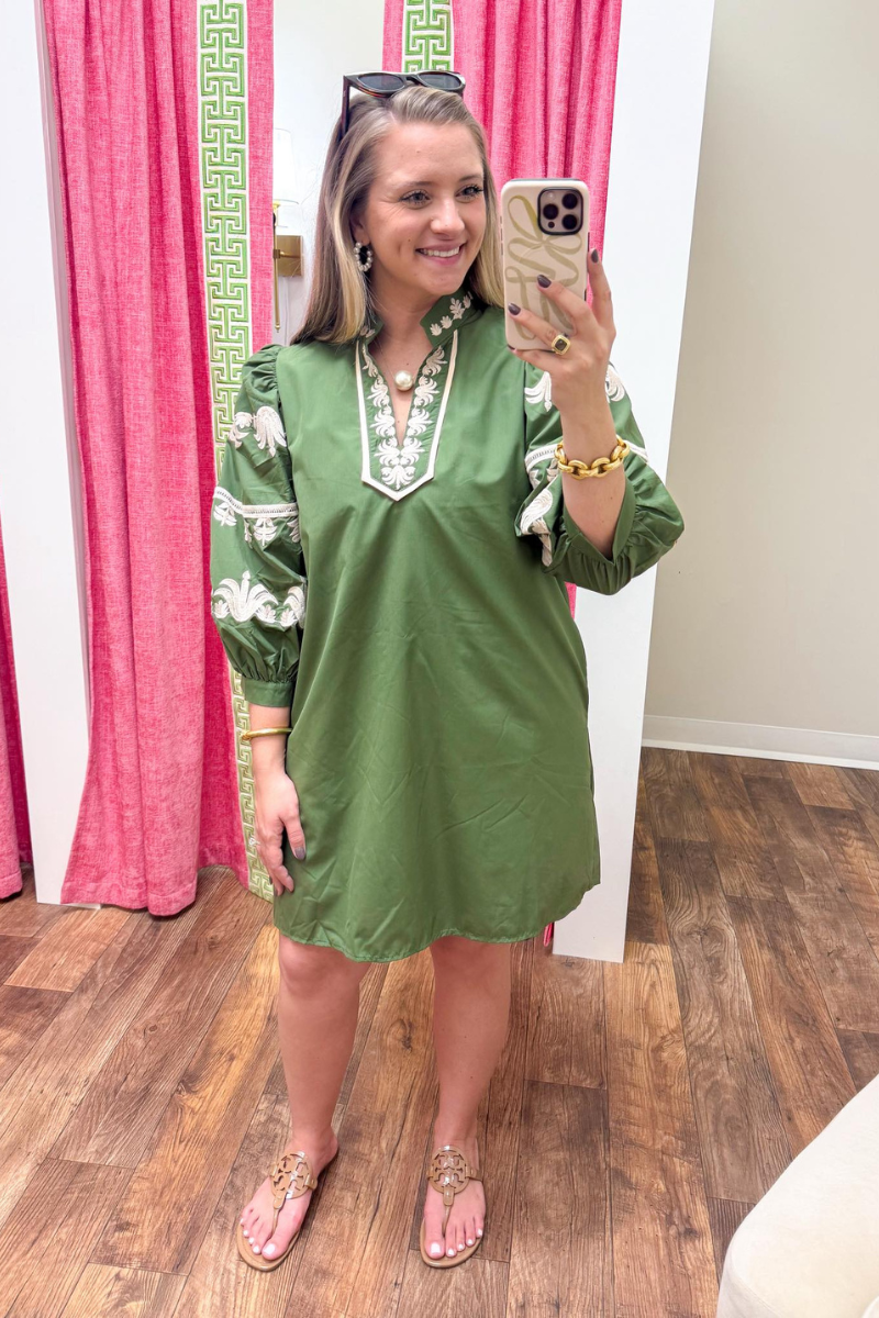 The Kate Embroidered Dress in Olive Alpha Blush Boutique The Kate Embroidered Dress in Olive Alpha Blush Boutique