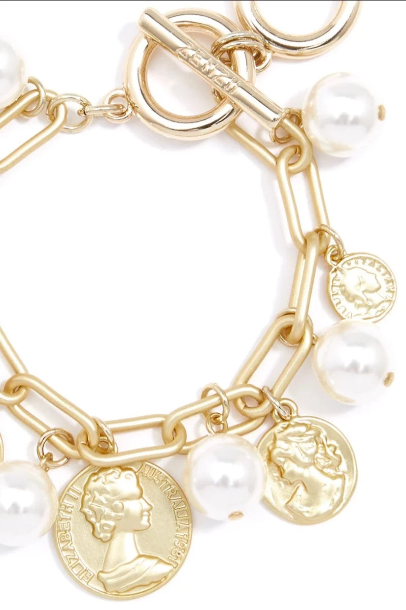 Pearls & Coins Gold Bracelet
