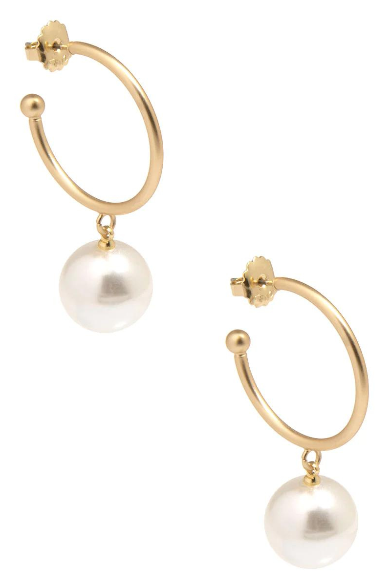 G Small Pearl Beads Metallic Hoop Stud Earrings