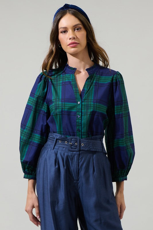 Mistletoe Kisses Tartan Plaid Top