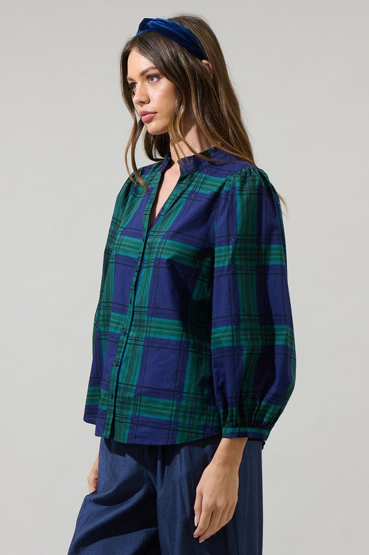 Mistletoe Kisses Tartan Plaid Top