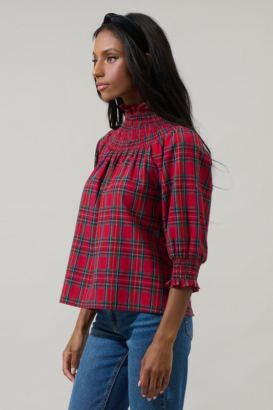 Polished Plaid Top in Red