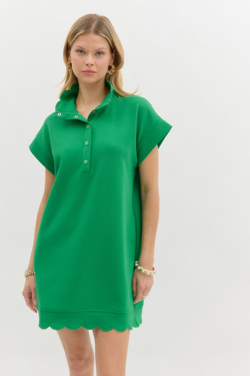On The Go Scalloped Athletic Dress in Kelly Green