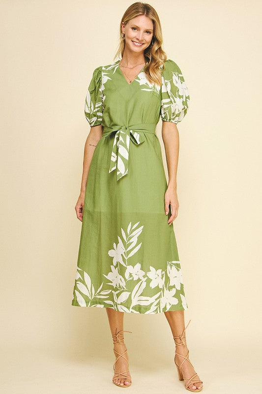 Garden Party Midi Dress in Green