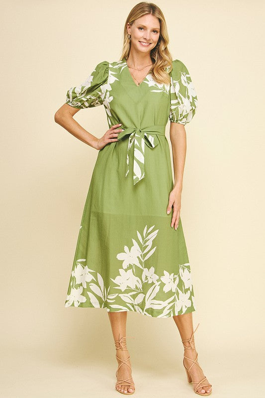 Garden Party Midi Dress in Green