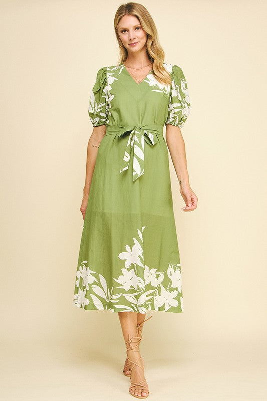 Garden Party Midi Dress in Green