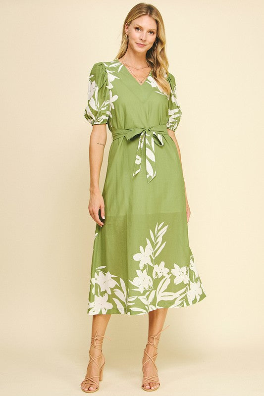 Garden Party Midi Dress in Green