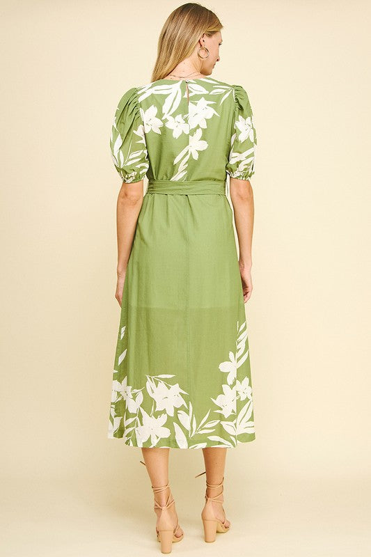 Garden Party Midi Dress in Green