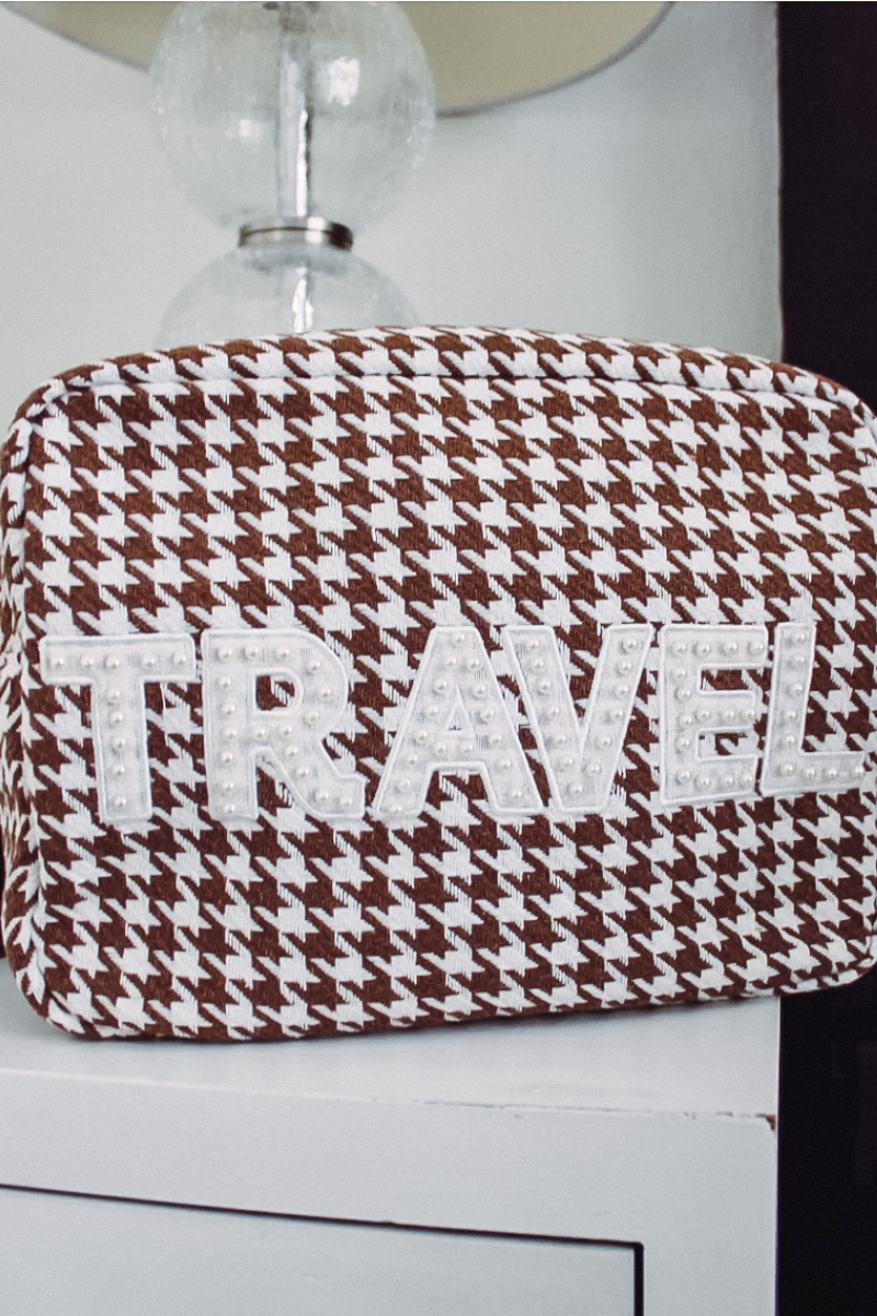 Travel Bag in Brown Houndstooth - XL "TRAVEL"