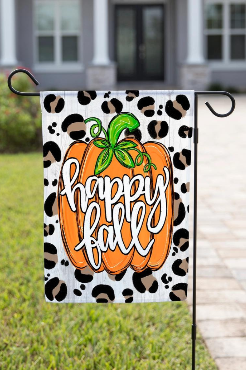 Fall Garden Flag - Happy Fall Leopard Pumpkin