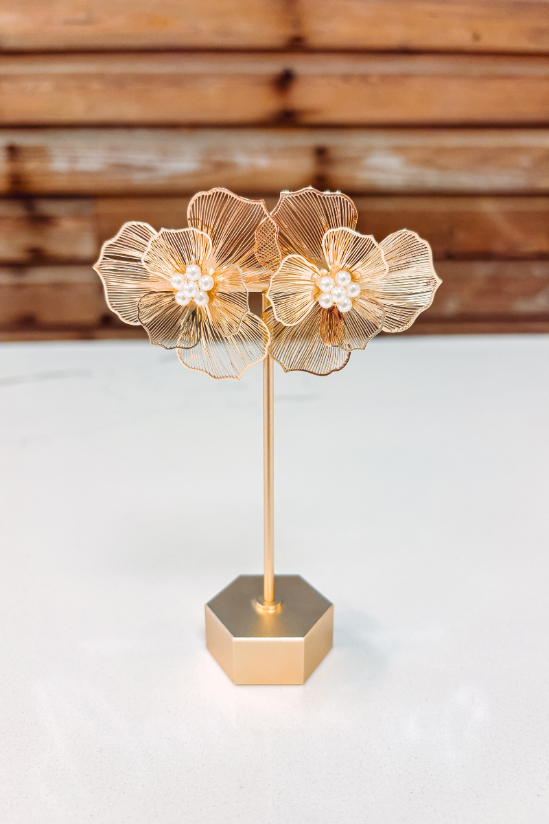 Gold + Pearl Flower Earrings