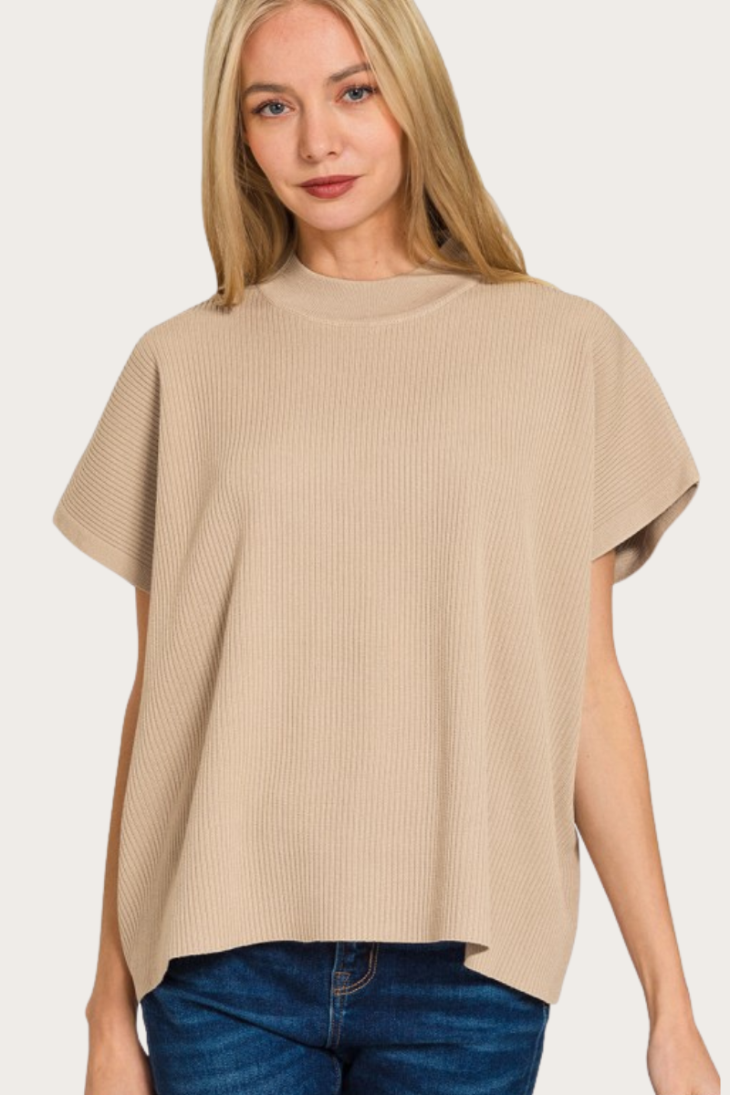 Crowd Pleaser Ribbed Knit Top in Taupe