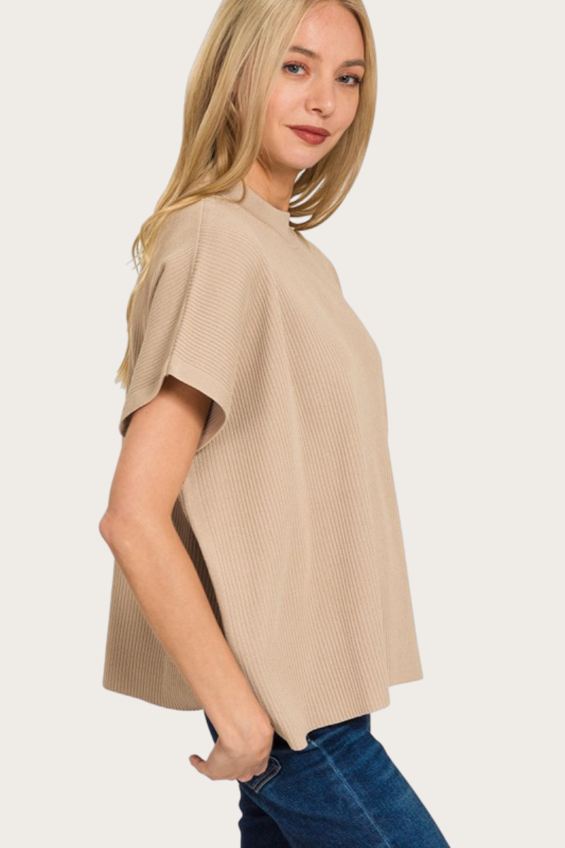 Crowd Pleaser Ribbed Knit Top in Taupe