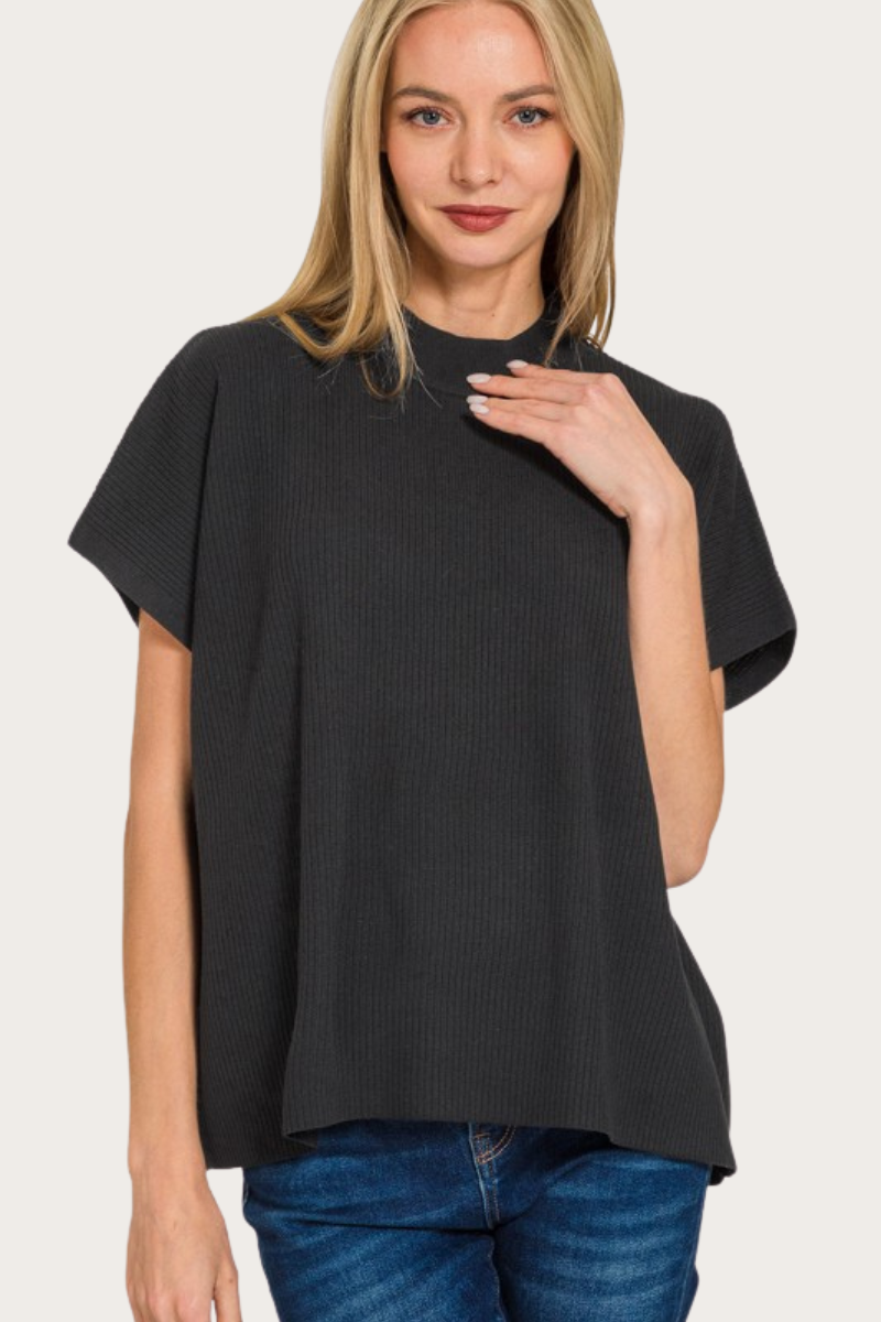 Crowd Pleaser Ribbed Knit Top in Black