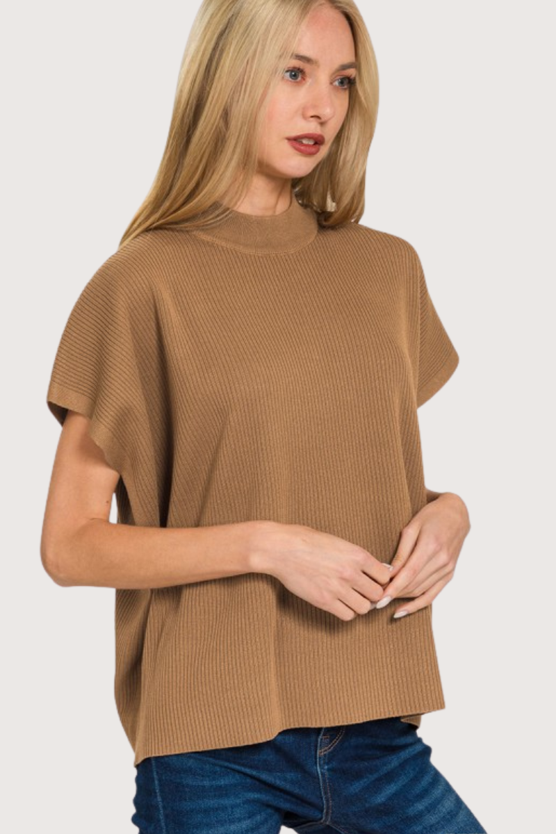 Crowd Pleaser Ribbed Knit Top in Camel