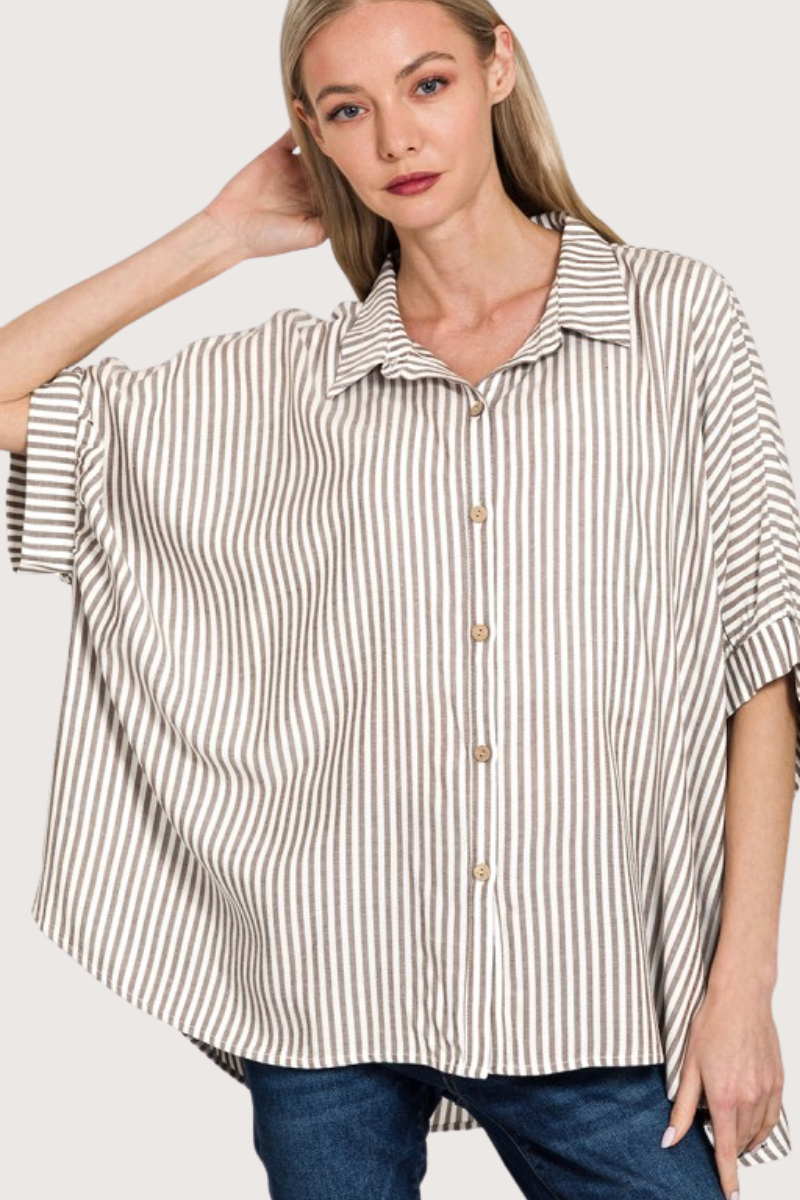 Always The Answer Button Down Top in Brown