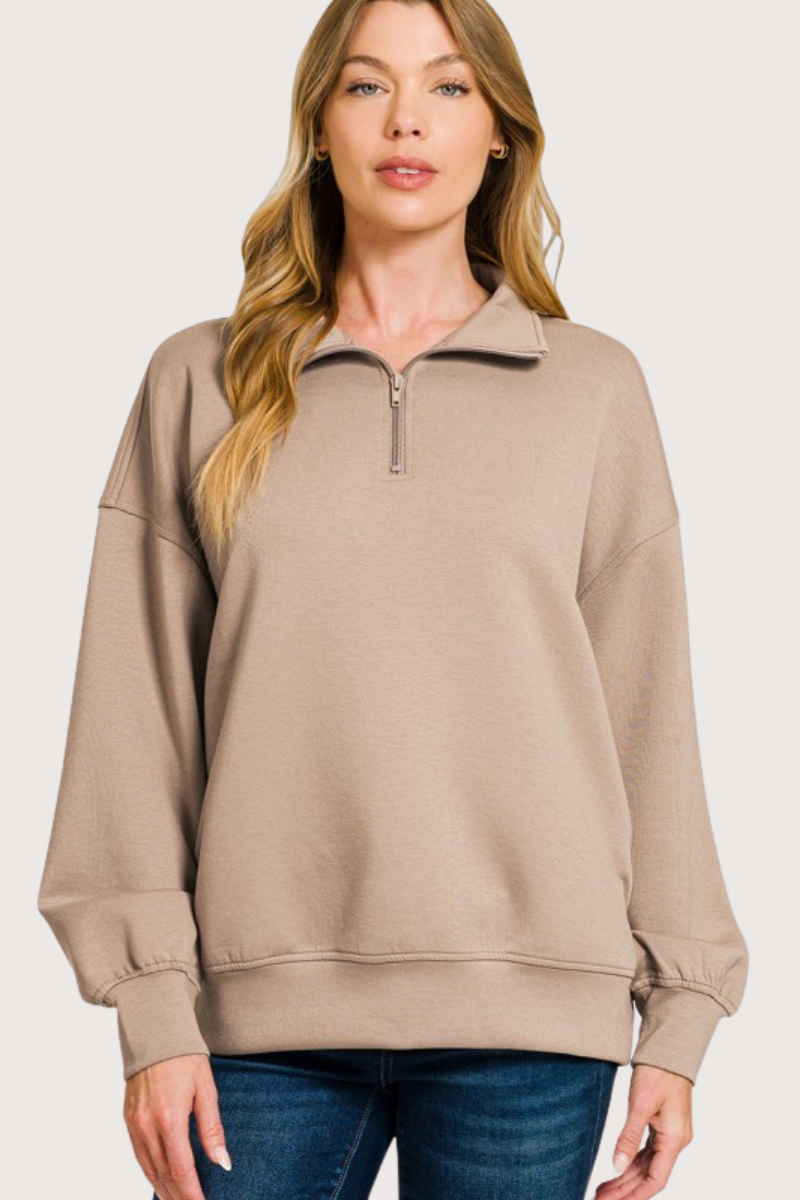 Running Errands Quarter Zip Pullover in Mocha