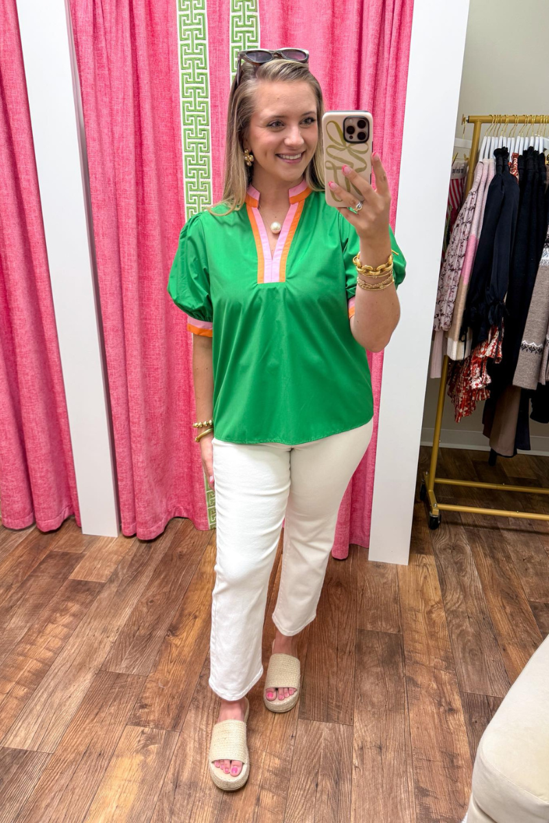 Stay A While Top in Kelly Green
