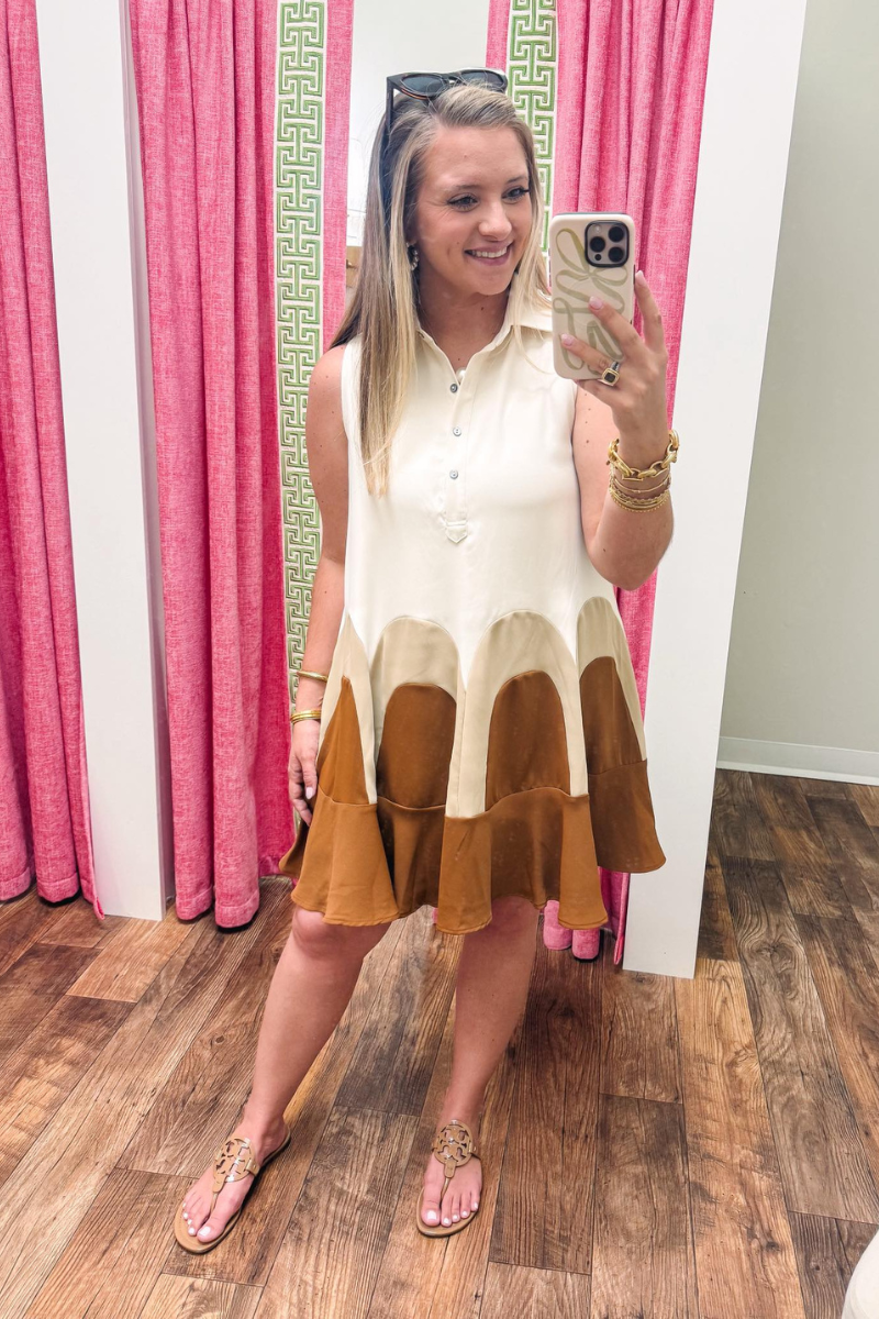 Soft Charm Colorblock Dress in Brown
