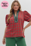 The Merry Plaid Puff Sleeve Top