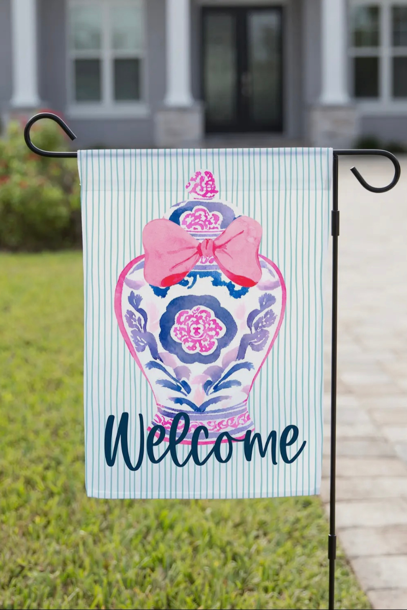 Pink & Blue Ginger Jar - Garden Flag