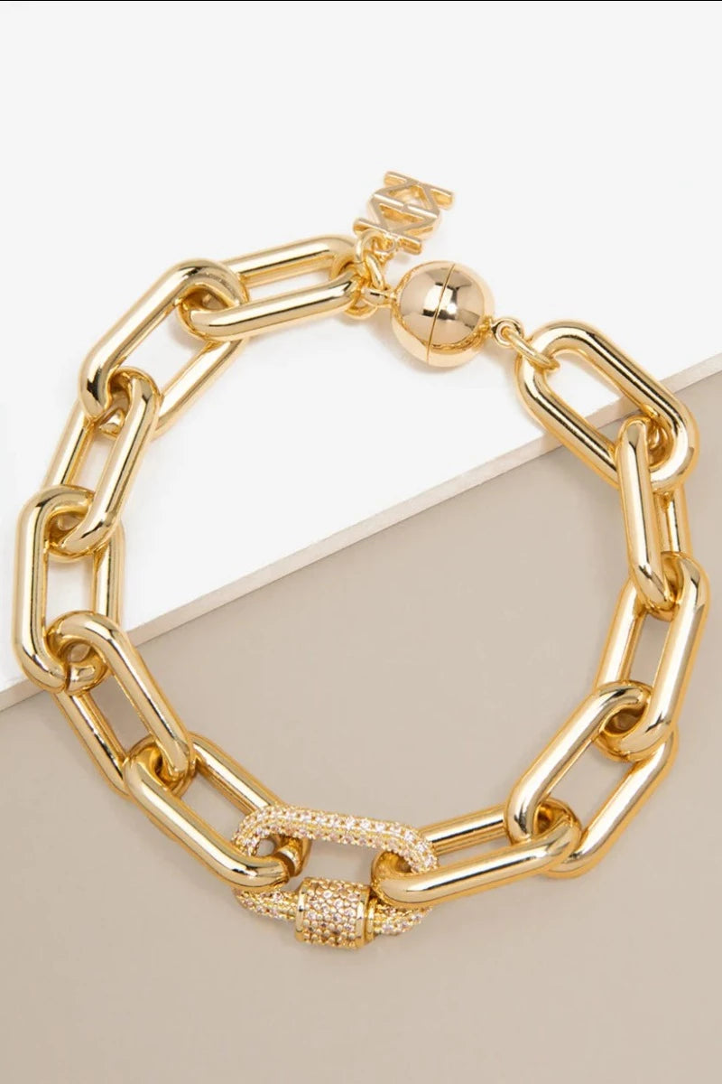 Cable Chain Bracelet with Crystal Charm