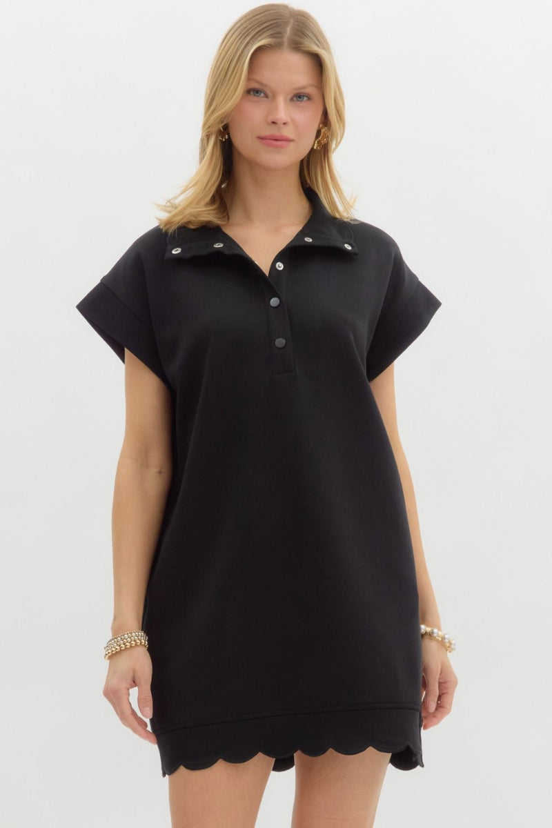 On The Go Scalloped Athletic Dress in Black