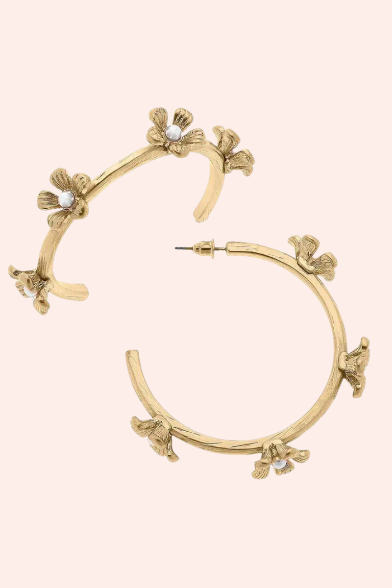 Charmaine Pearl Flower Hoop Earrings