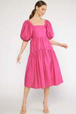 Southern Elegance Midi Dress in Hot Pink