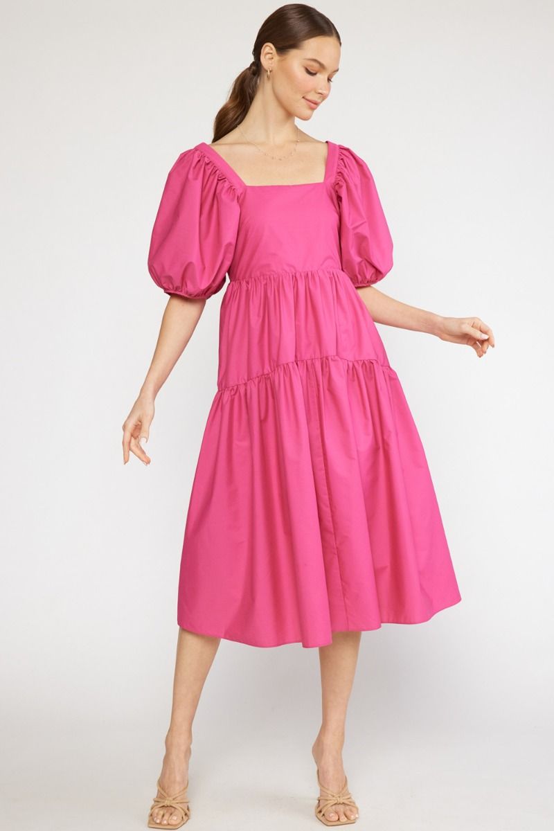 Southern Elegance Midi Dress in Hot Pink