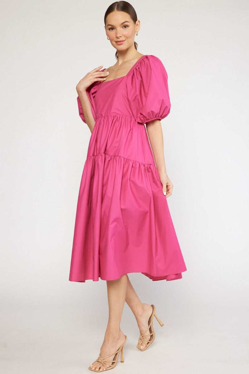 Southern Elegance Midi Dress in Hot Pink