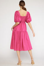 Southern Elegance Midi Dress in Hot Pink