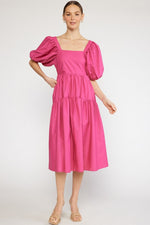 Southern Elegance Midi Dress in Hot Pink