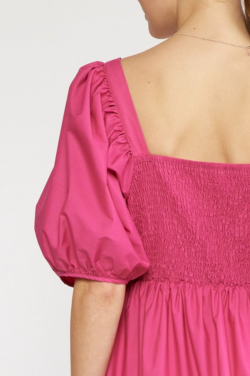 Southern Elegance Midi Dress in Hot Pink