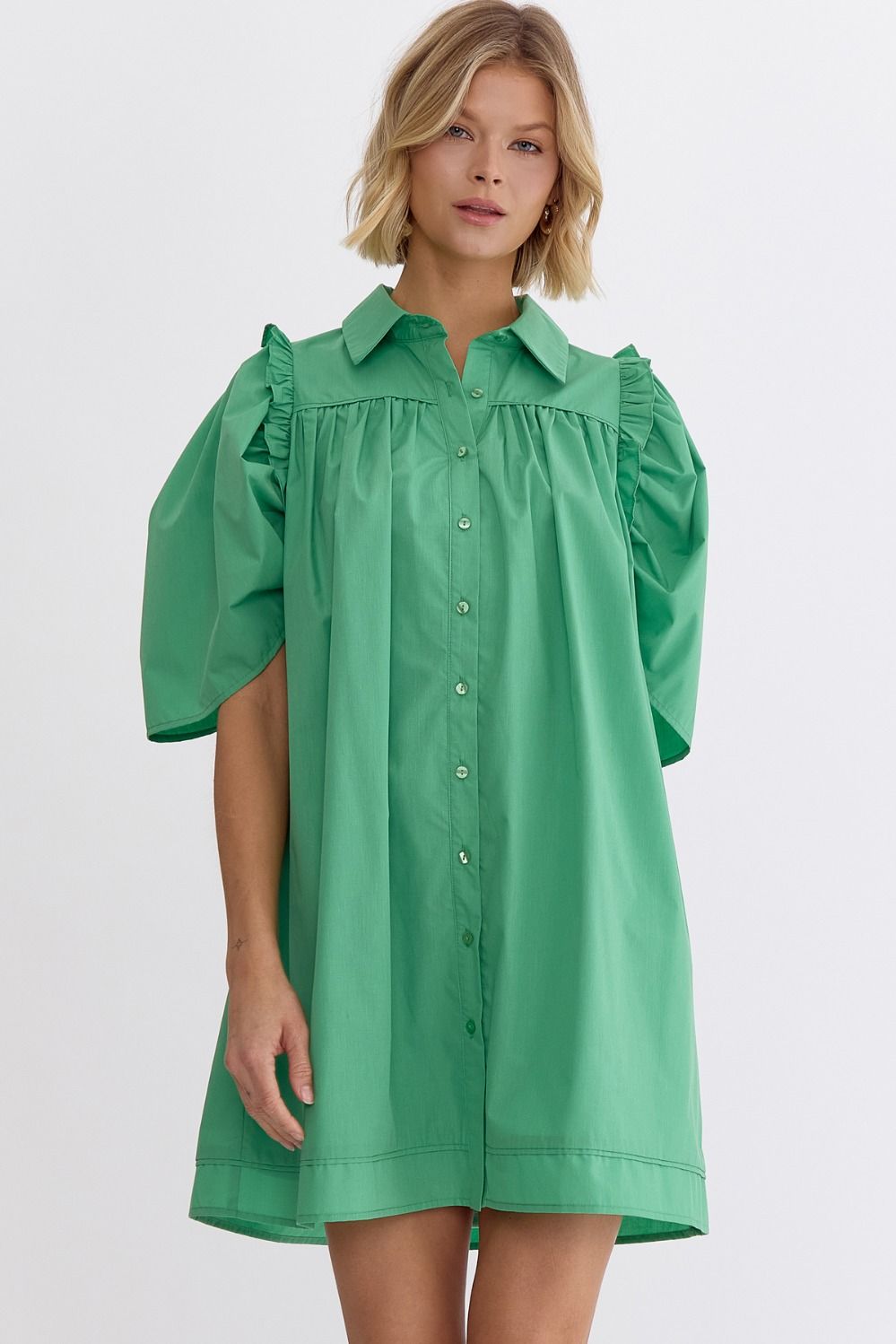 ForeverScuba puff-sleeve Blush neon-green dress - Blushouse
