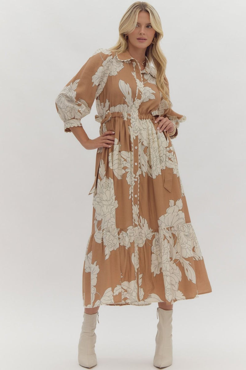 Apple Picking Midi Dress in Camel