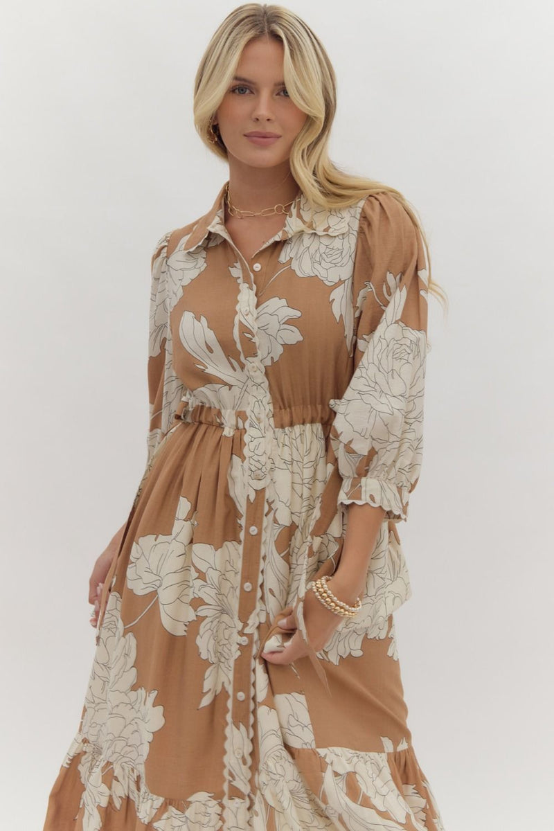 Apple Picking Midi Dress in Camel