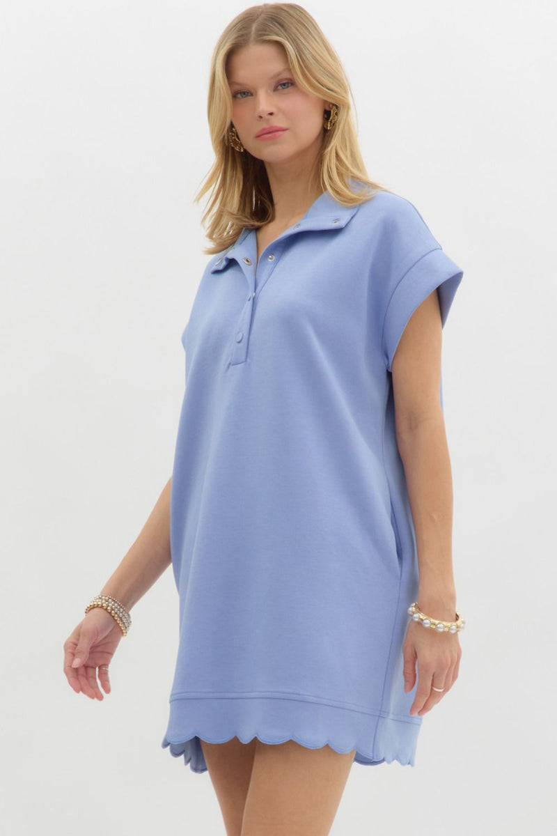 On The Go Scalloped Athletic Dress in Blue