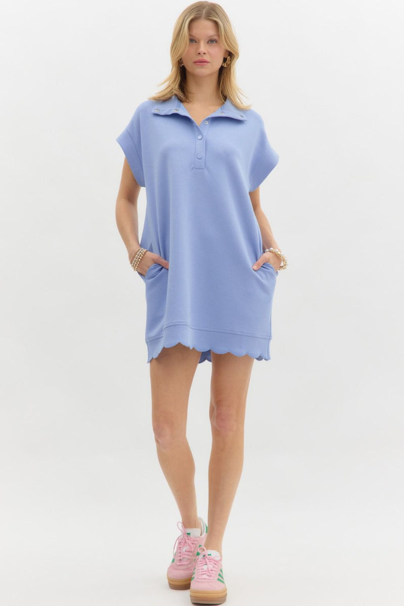 On The Go Scalloped Athletic Dress in Blue
