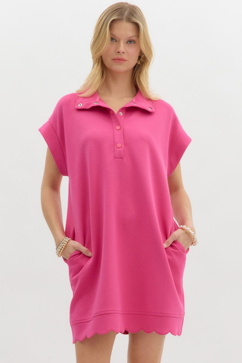 On The Go Scalloped Athletic Dress in Hot Pink