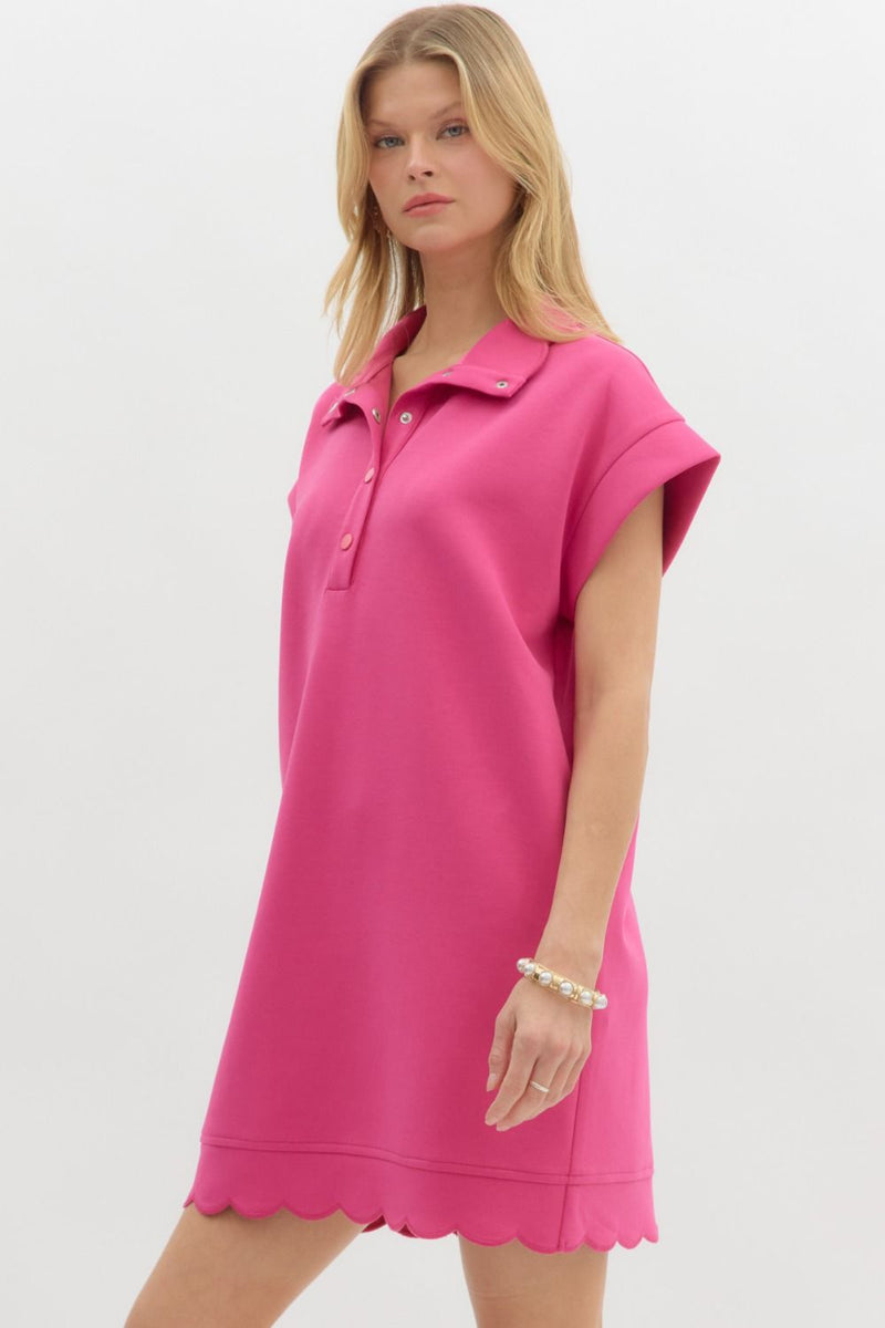 On The Go Scalloped Athletic Dress in Hot Pink