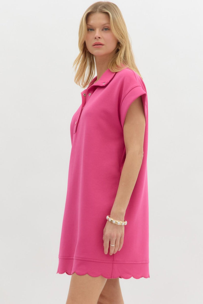 On The Go Scalloped Athletic Dress in Hot Pink