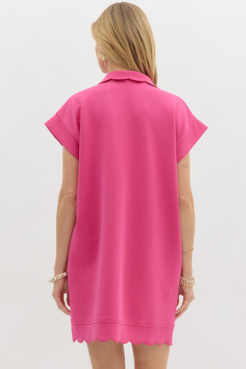 On The Go Scalloped Athletic Dress in Hot Pink