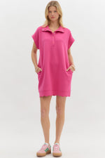 On The Go Scalloped Athletic Dress in Hot Pink