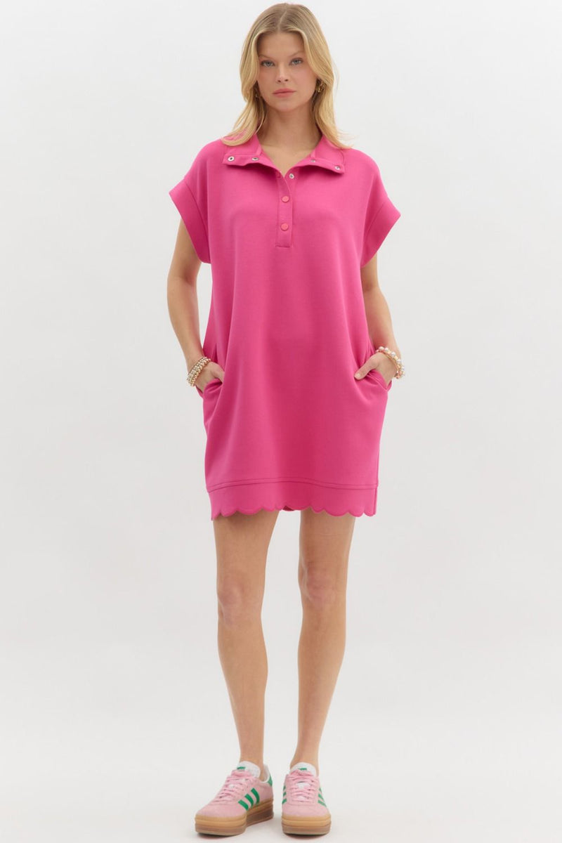 On The Go Scalloped Athletic Dress in Hot Pink