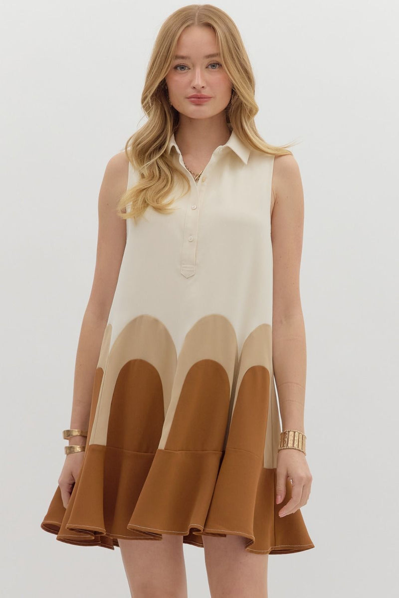 Soft Charm Colorblock Dress in Brown