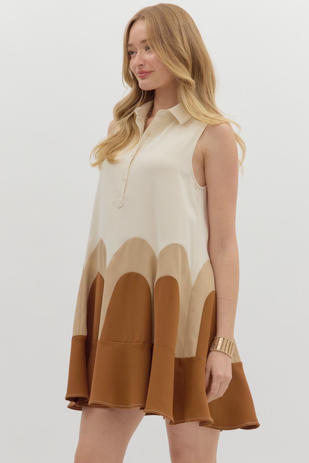 Soft Charm Colorblock Dress in Brown