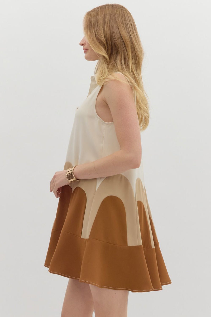 Soft Charm Colorblock Dress in Brown