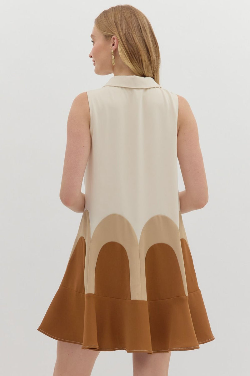 Soft Charm Colorblock Dress in Brown